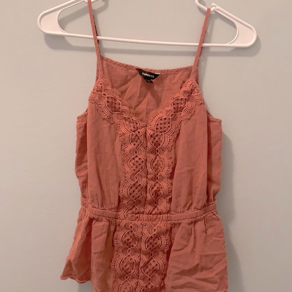 Express tank top, Small with adjustable straps, lace print around front/neckline